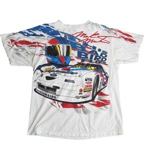Vintage 1997 NASCAR Mark Martin No Wings No Glory AOP T-shirt XL White 90s
